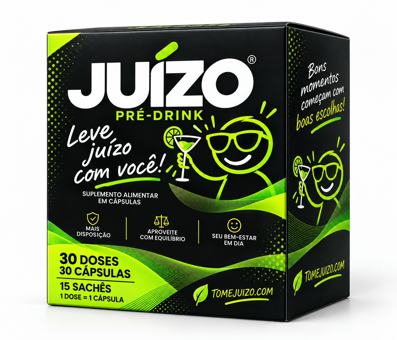 Caixa JUÍZO Pré Drink com 30 doses e 30 cápsulas